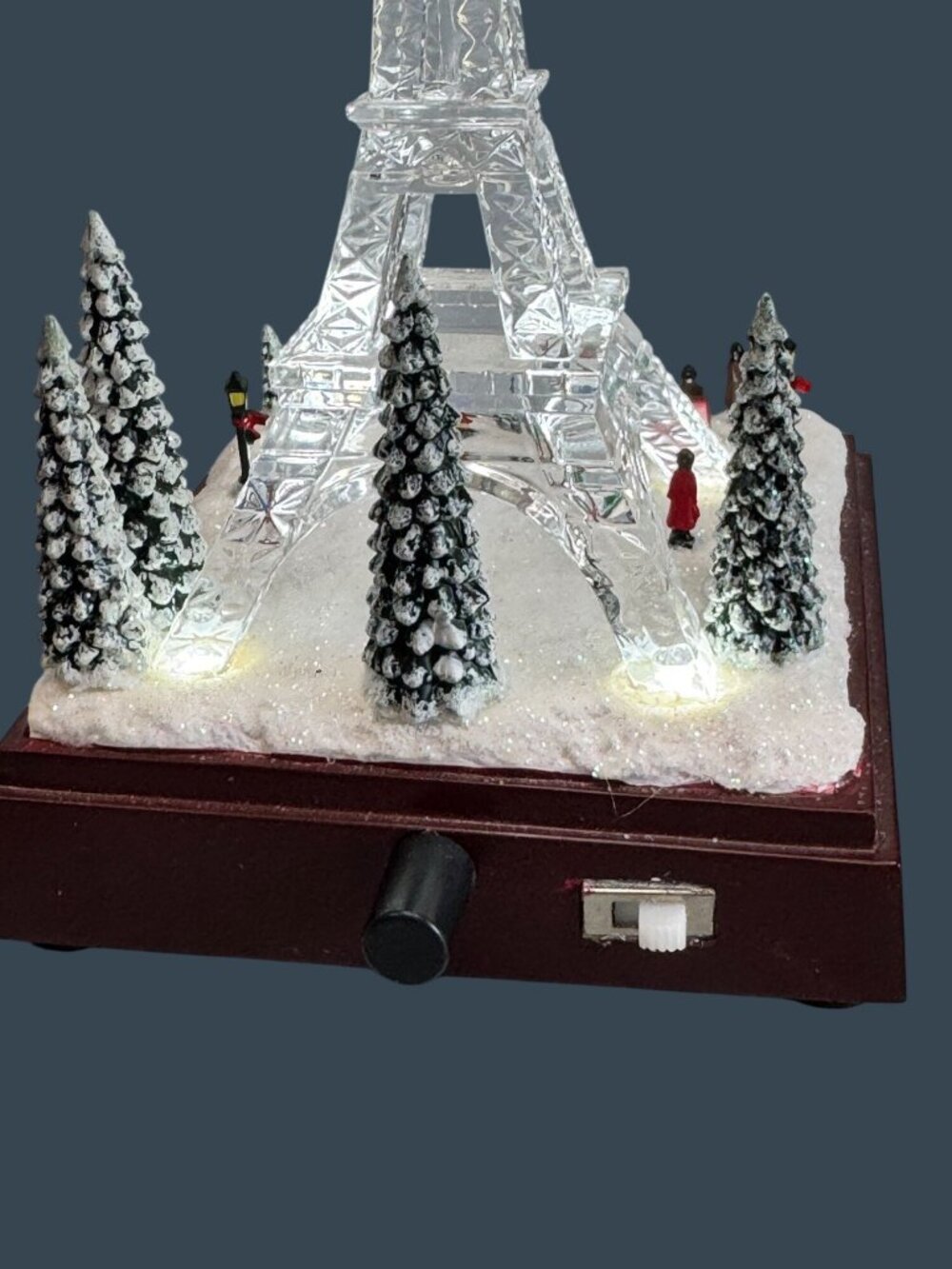 Icy Craft Lighted Winter Eiffel Tower Paris Scene Music Box LED Display 8½" - Picture 9 of 11